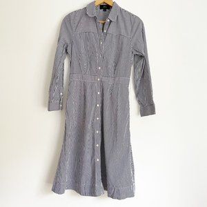 J. Crew Blue White Striped Long Sleeve Button Down A line Shirt Dress
